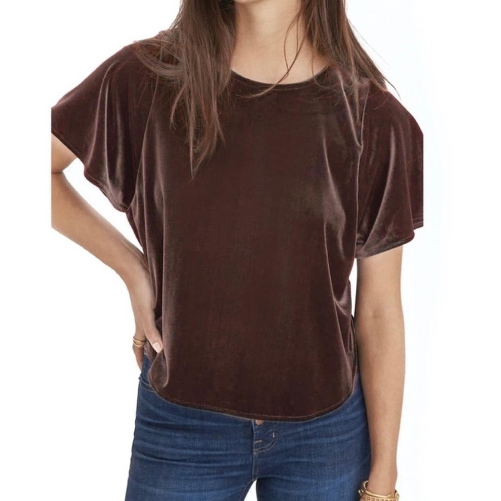 Madewell Velvet Butterfly Short Sleeve Top Brown Size Small
